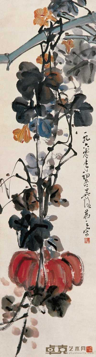 吴茀之 花卉 立轴 149×40cm